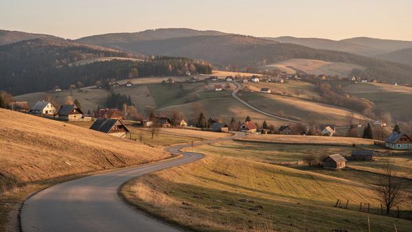 Carpathian foothills near sunset