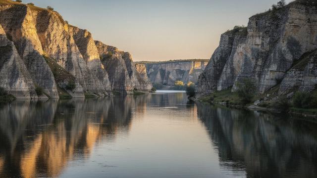 Dniester canyon cliffs at golden hour